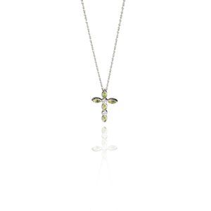 14K White Gold My Story Diamond & Peridot Cross Pendant, .09 Ctw.
